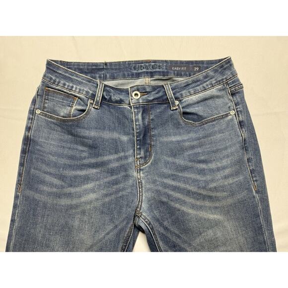 Grace In LA Women's Easy Fit Crochet Hem Blue Denim Jeans - Size 29x26.5 - Picture 3 of 9